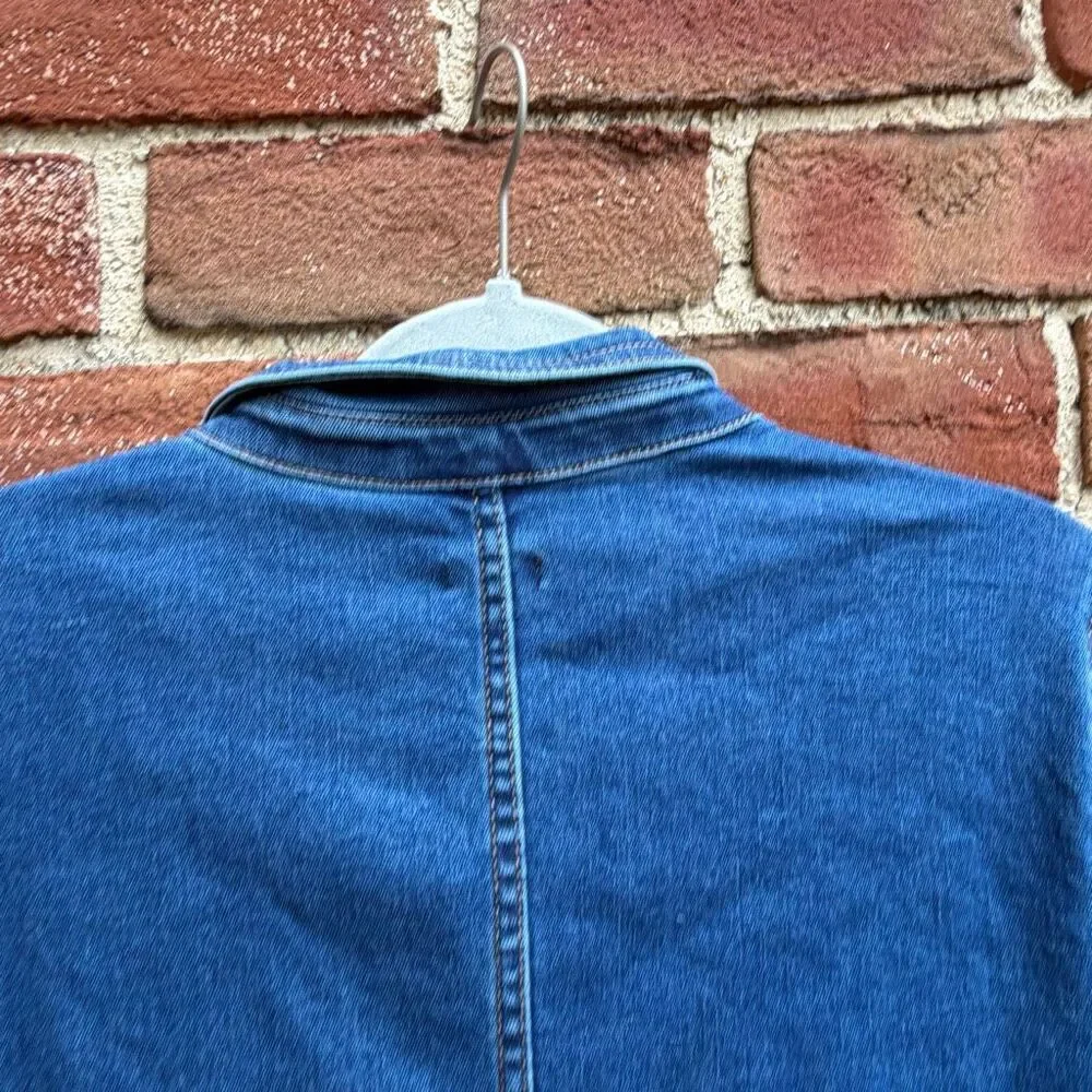 Express Stretch Denim Long Sleeve Button Front Wide Leg Jumpsuit Blue L NEW - Picture 14 of 16